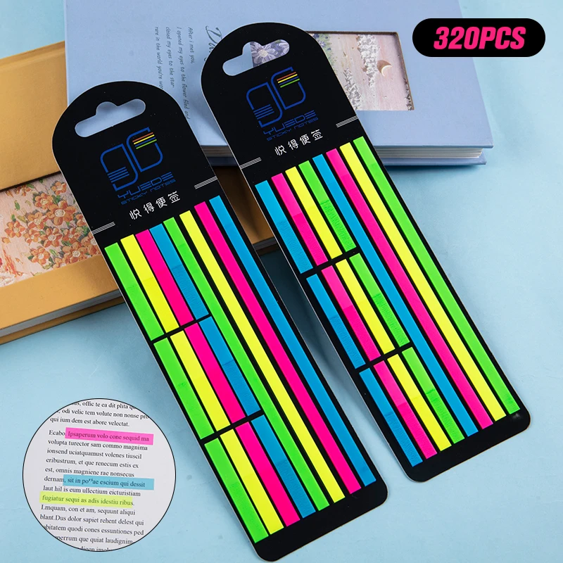 320Pcs Note Stationery Children Gifts Stationery Reading Color Stickers Transparent Fluorescent Index Tabs Flags Sticky