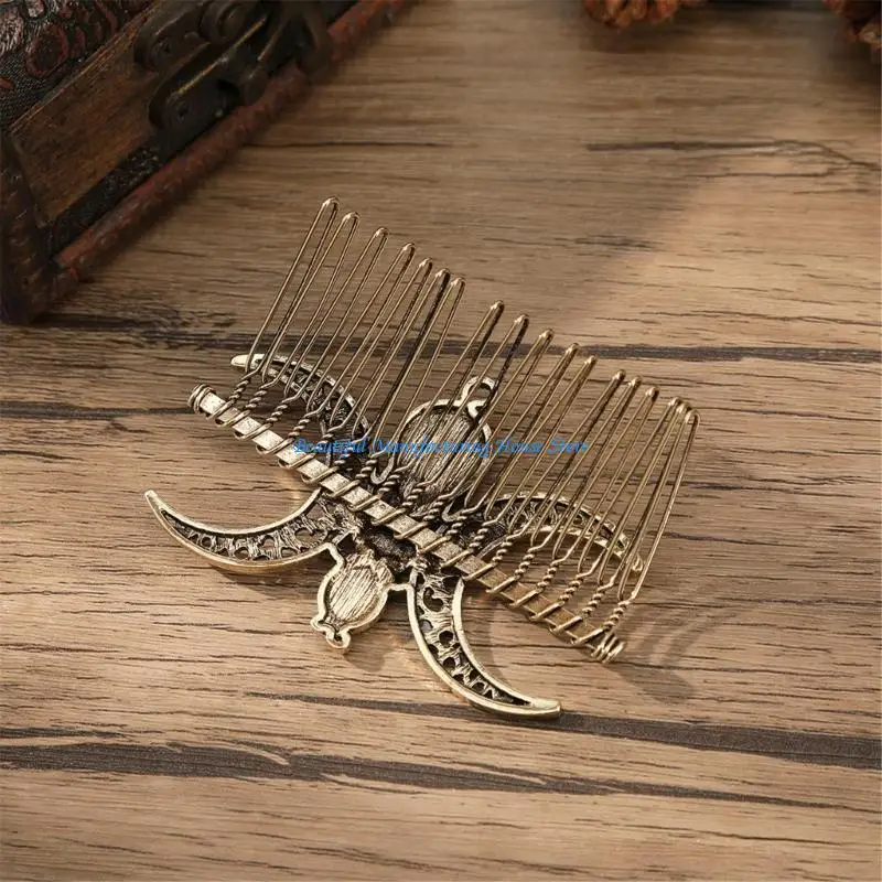 E56A Elegant Hair Comb Luxurious Wide Tooth Hair Comb Gemstones Embellished Comb
