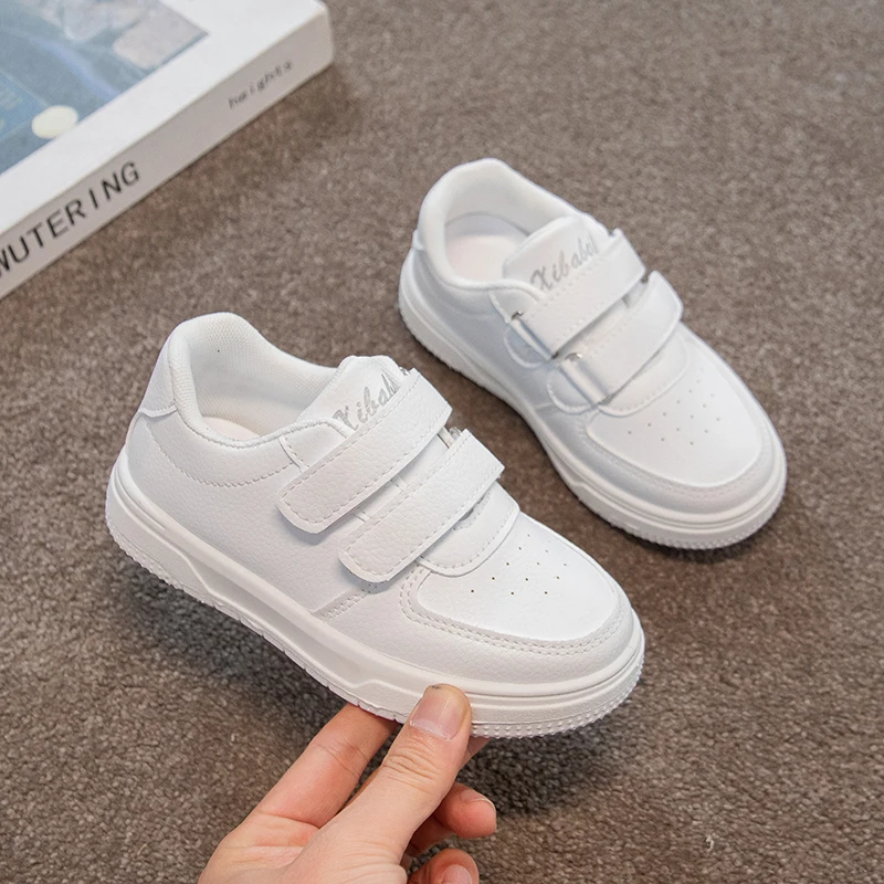 

Four Seasons Kids White Casual Sneakers Hook Loop Strap Non-Slip Soft Sole Toddler Boys Girls Daily School Outdoor Shoes