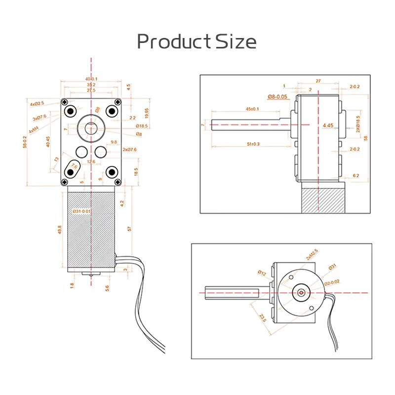 DC12V 24V Strong Torque Worm Gearbox Reduction Reversed Type-D Long Shaft High-Power Worm Gear Motor Curtain Motor 5840-31zy