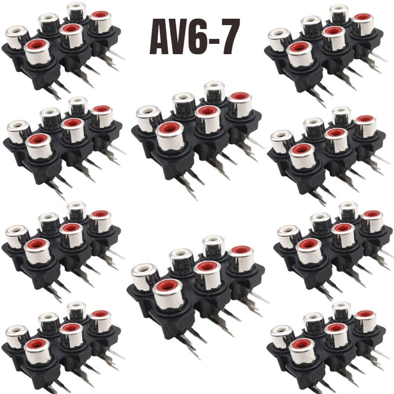 10PCS 6-Port RCA Female Socket Bent Pin AV6-7 6-Channel Lotus Audio Jack for Speaker Amplifier Signal Connection