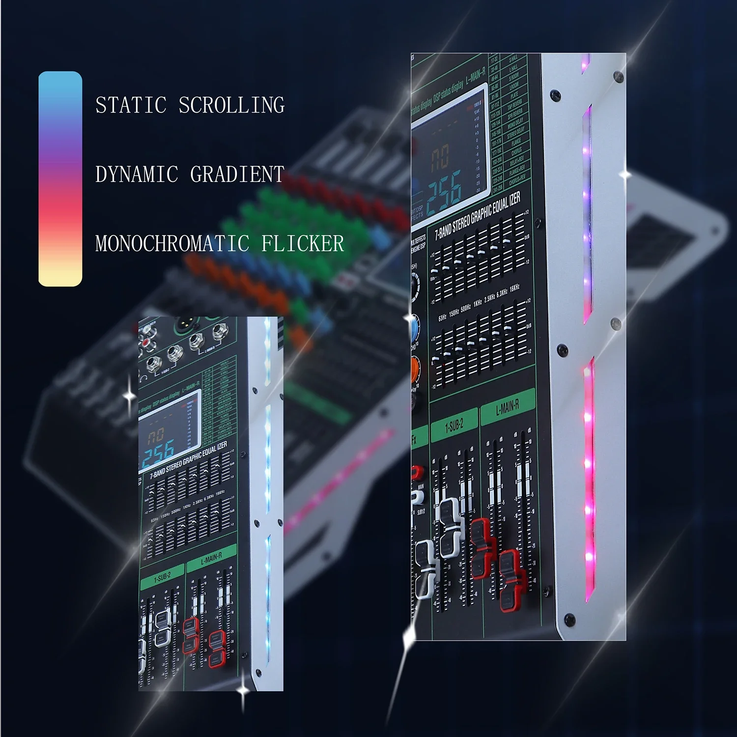 

GAX-DX8 8-канальный микшер jd с 256 DSP-эффектами, аудиомикшерная консоль с двусторонней светодиодной подсветкой