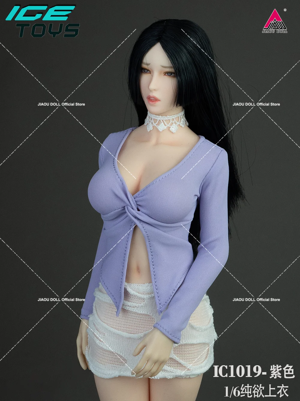ألعاب الجليد ic1019 1/6 قميص ملتوي مفتوح الياقة تنورة معانقة الورك ملابس مثقوبة نموذج مناسب لشخصية جندية أنثى مقاس 12 بوصة