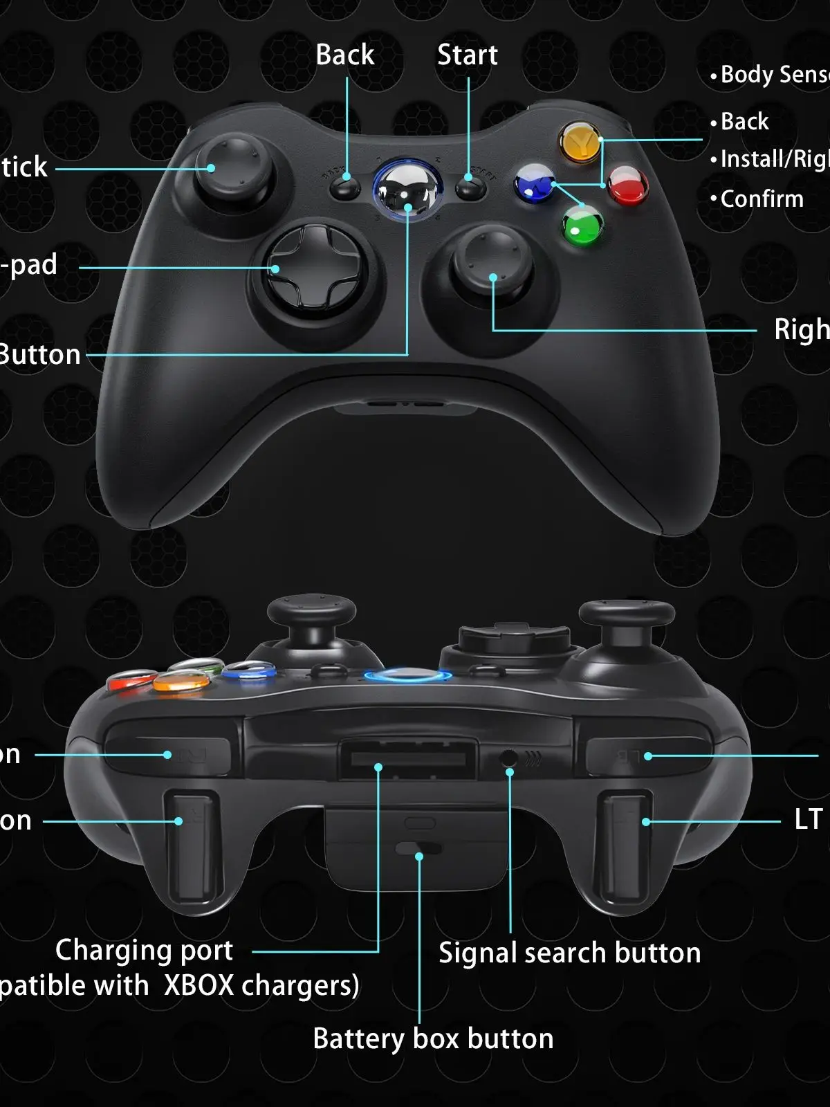 Contrôleur de jeu GAMROMBO pour Xbox 360/mince/console PC manette de jeu sans fil/filaire avec poignée ergonomique manette de jeu améliorée sans dérive