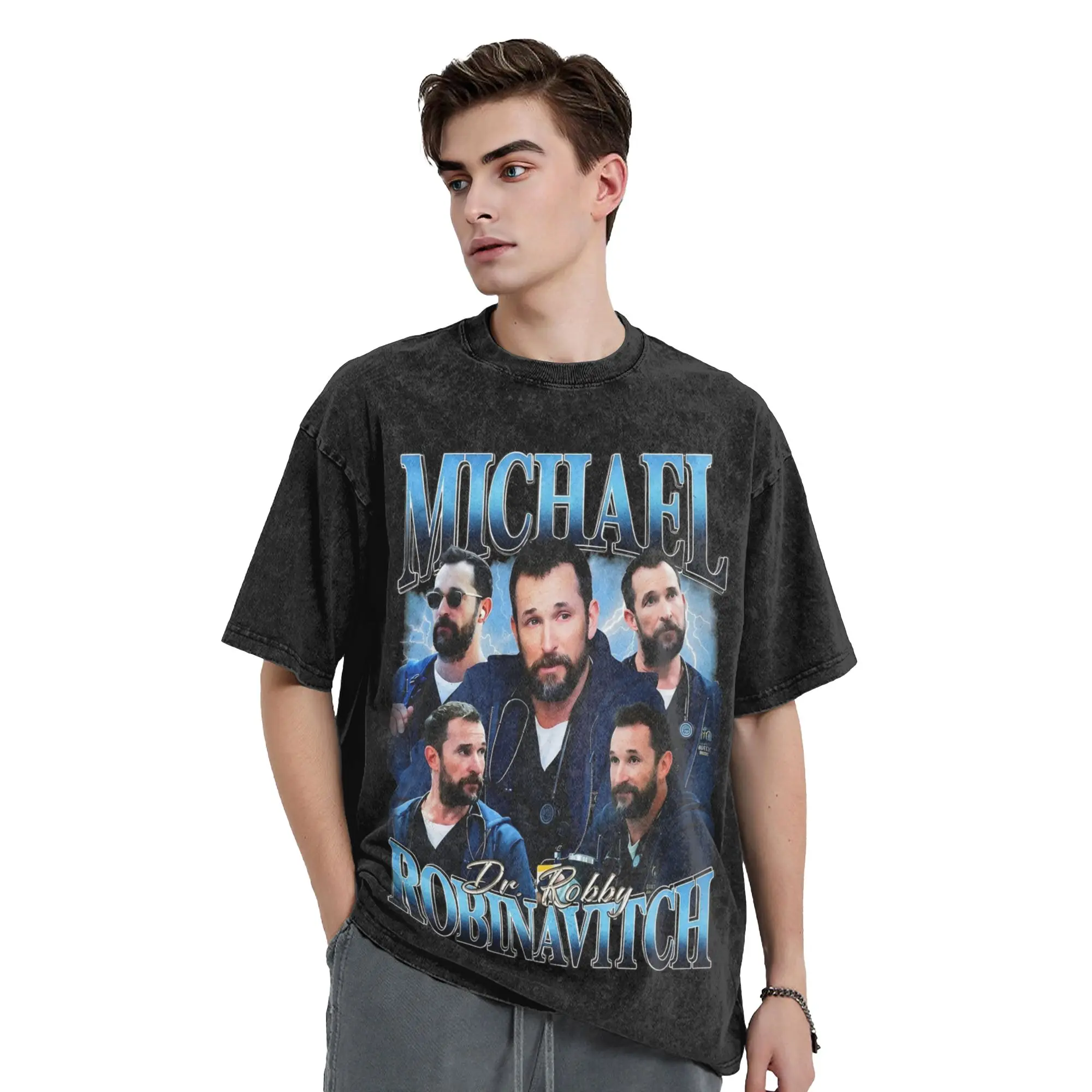 Washed T Shirts Dr. Robby robinavitch The Pitt Tv Show Hip Hop Vintage T-Shirt Oversize  Streetwear Tops Tees for Men Women