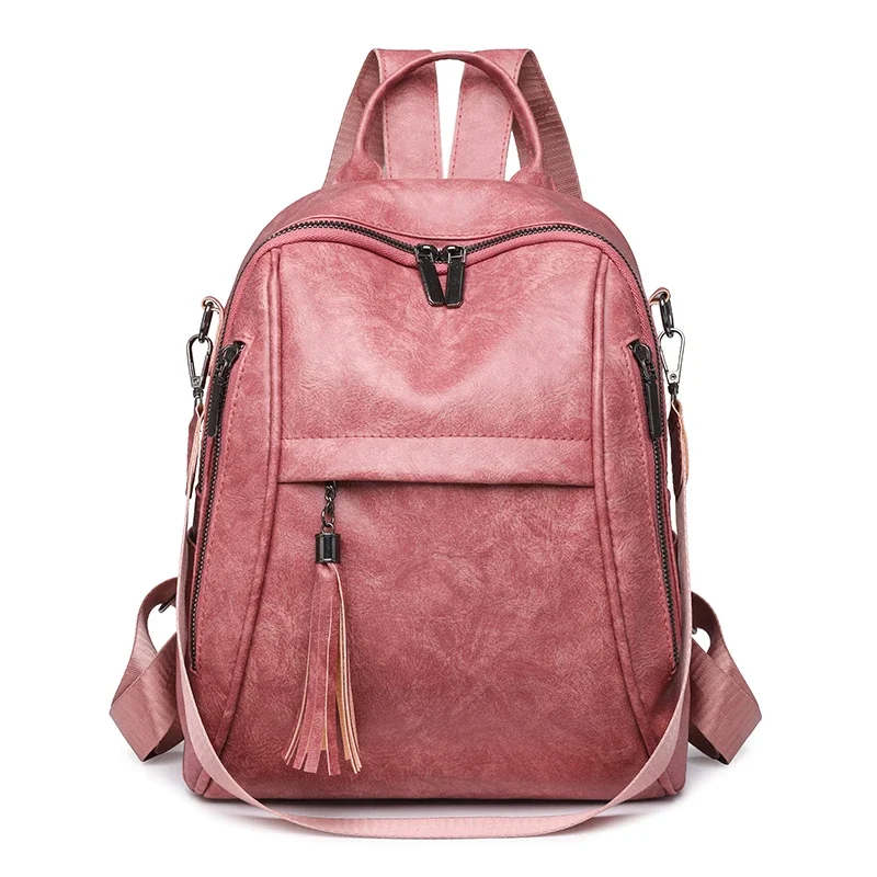 2024 neue Produkt PU Weichen Griff Rucksack Einfarbig Große Kapazität Einfache Mode Rucksack Außen Rahmen Softback frauen Handtasche