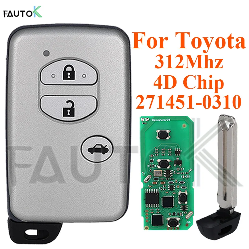 Remote Control 3 Buttons Car Key 271451-0310 312mhz 4D Chip for Toyota Camry Crown Mark X Majesta Japanese Imported 2005-2010