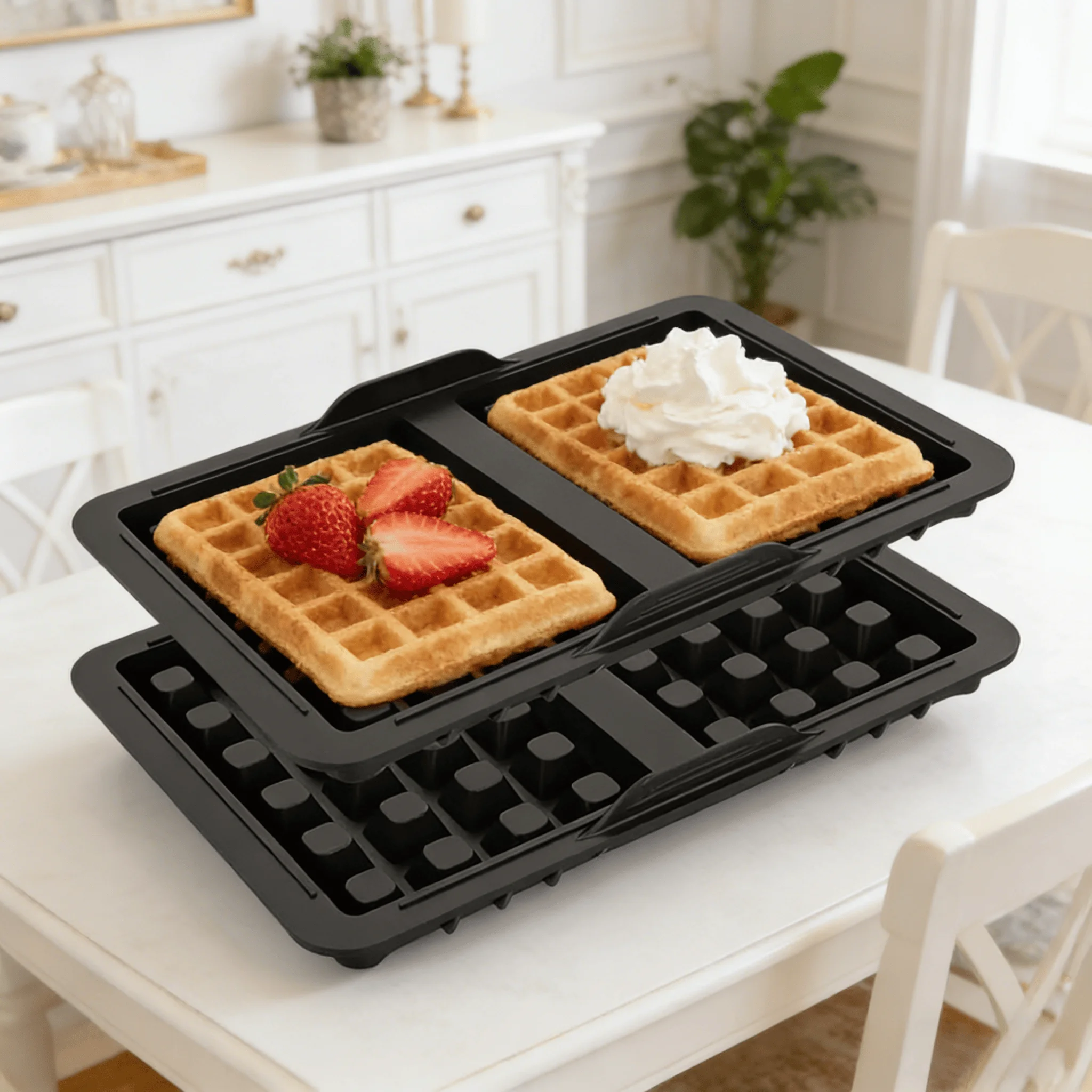 Silicone Waffle mold,Non Stick Waffle Liner,Reusable Waffle Baking Tins Compatible with Ninja Hot Air Fryer for Baking, 2-Pack B