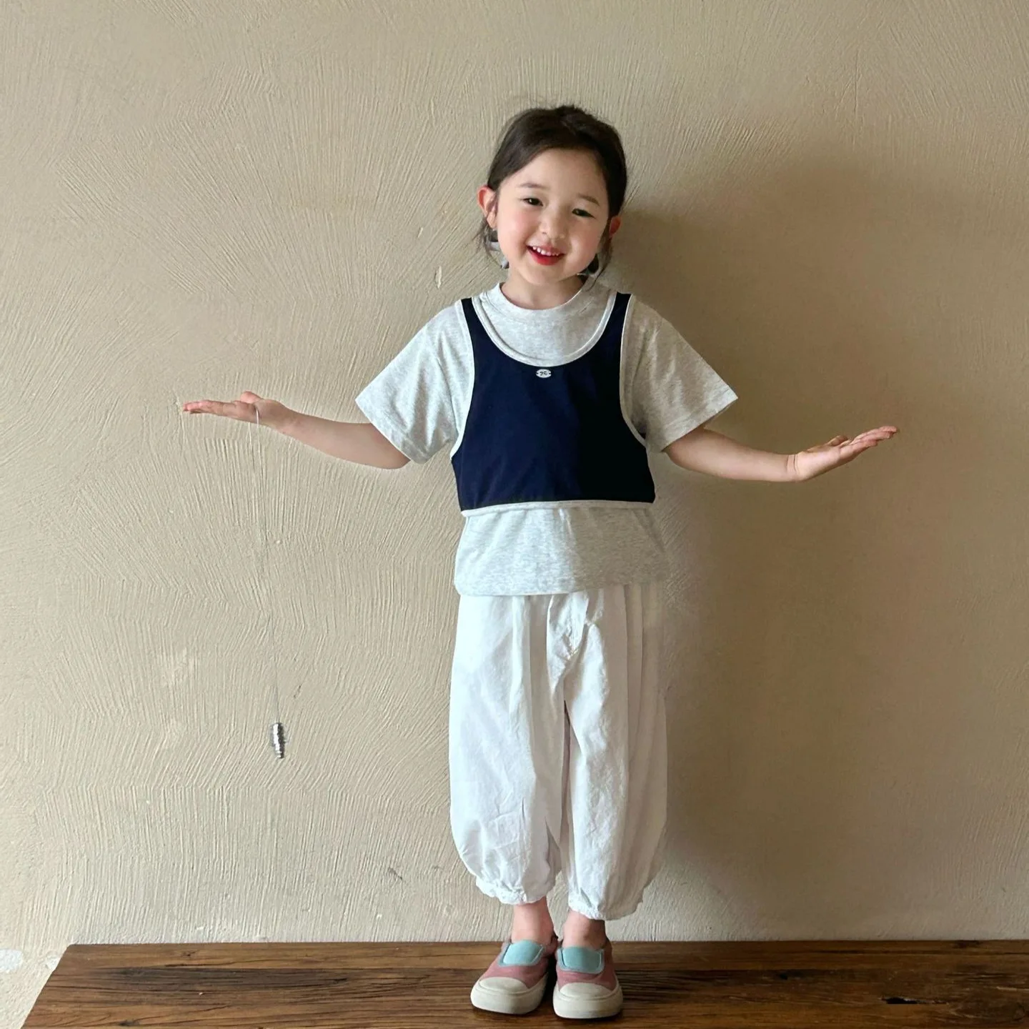 ملابس أطفال صيفية جديدة لعام 2025 سترة بناتي كورية بأكمام قصيرة تي شيرت مكون من قطعتين طقم صيفي #2