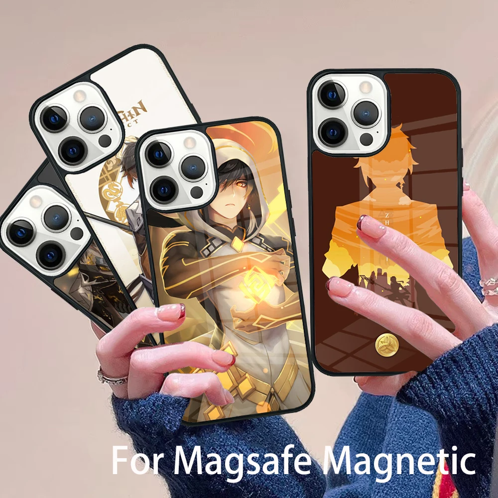 

Genshin Impact Zhongli Phone Case Magesafe Magnetic Wireless Charge Cover For IPhone 16 11 12 13 14 15 Pro Max Plus Mini