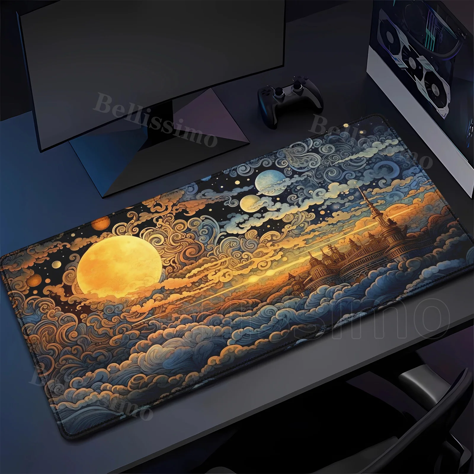 Moon and Sea Mouse Pad Gamer Starry Night Mousepad XXL คีย์บอร์ดยางธรรมชาติพรมนุ่มโต๊ะคอมพิวเตอร์โต๊ะ
