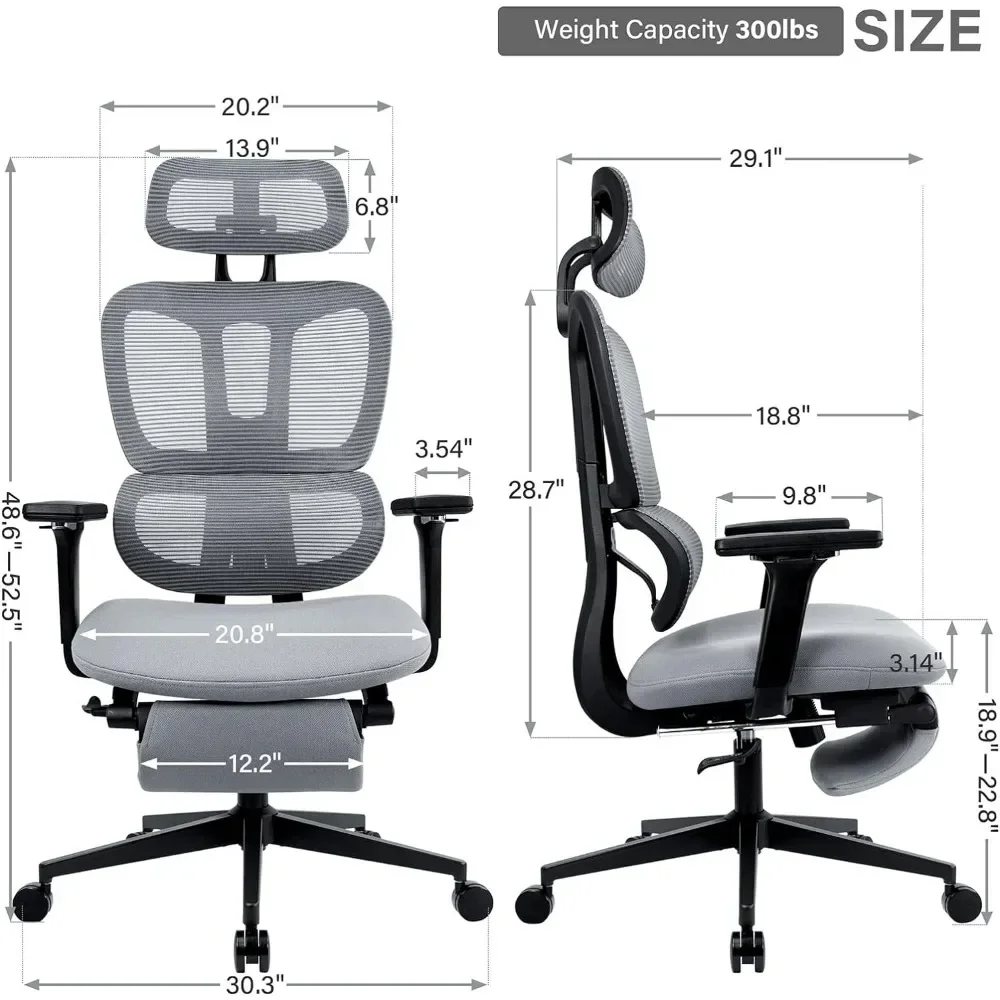 Ergonomic Office Chair with Footrest, High Back Computer Office Chair with Dynamic Lumbar Support, 2D Headrest, 4D Armrest, Spon