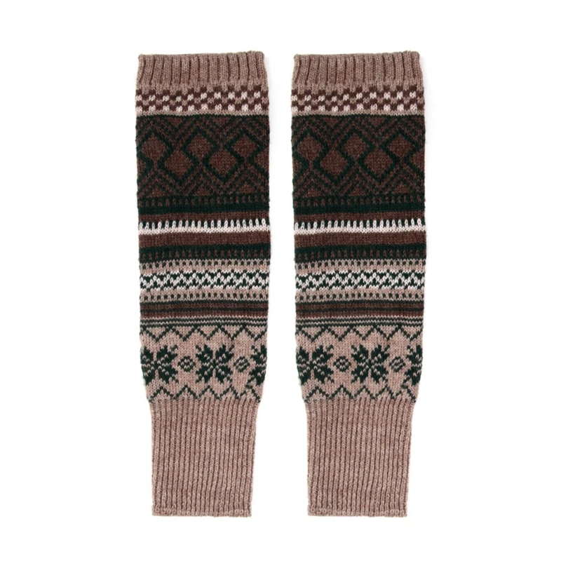 Women Girls Bohemian Long Leg Warmer Winter Boho Knitted Warm Boot Cuffs Thigh High Socks Vintage Footless Stockings