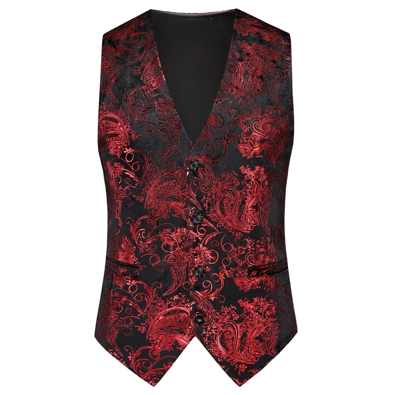 New British-Style Casual Suit Vest for Men，Fashion Multi-Color Jacquard Gold-Embossed Slim-Fit Men's Waistcoat