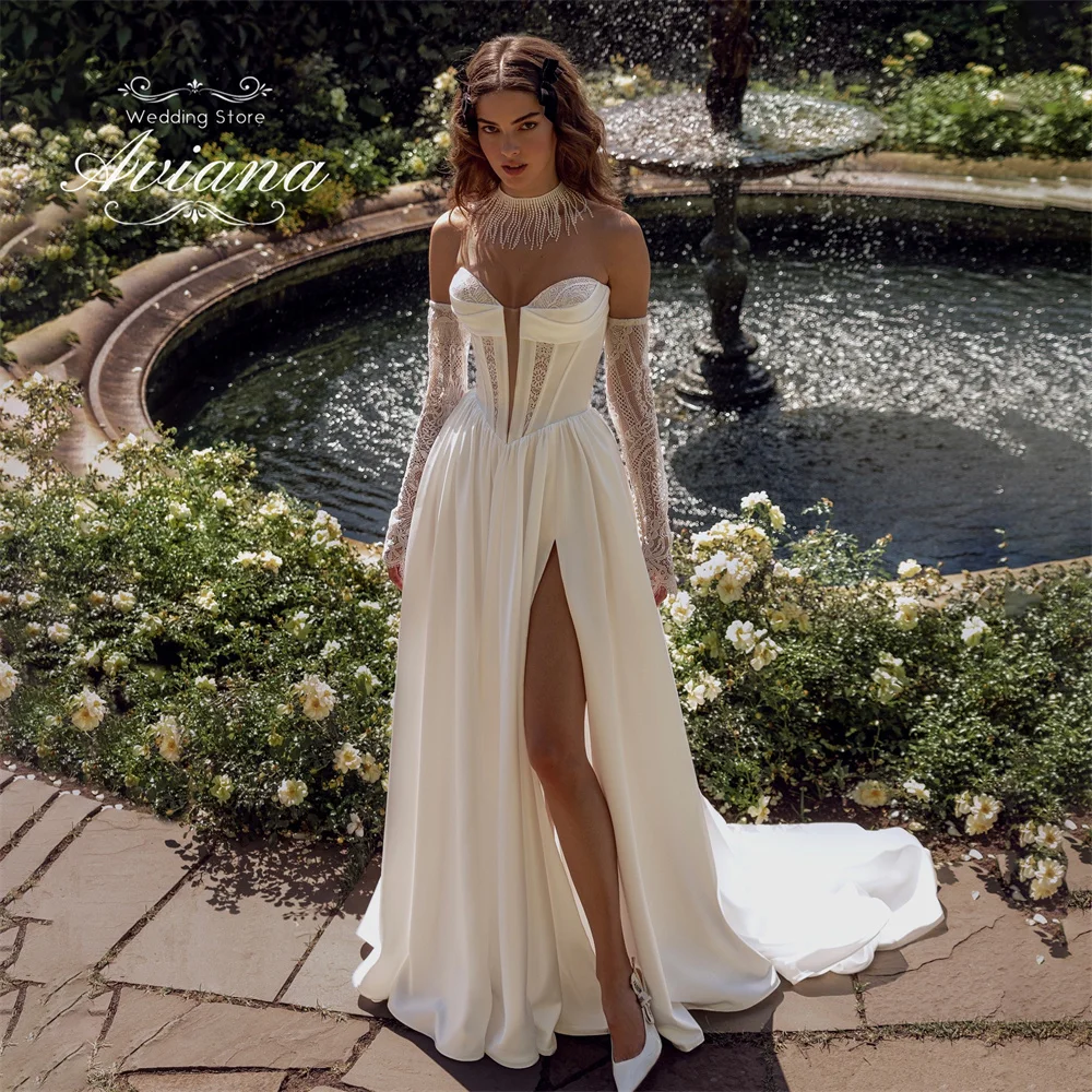 

Aviana Customized Sweetheart High Side Split Sweep Train A-Line Wedding Dress Lace Embroidery Elegant Design Floor Length 2025