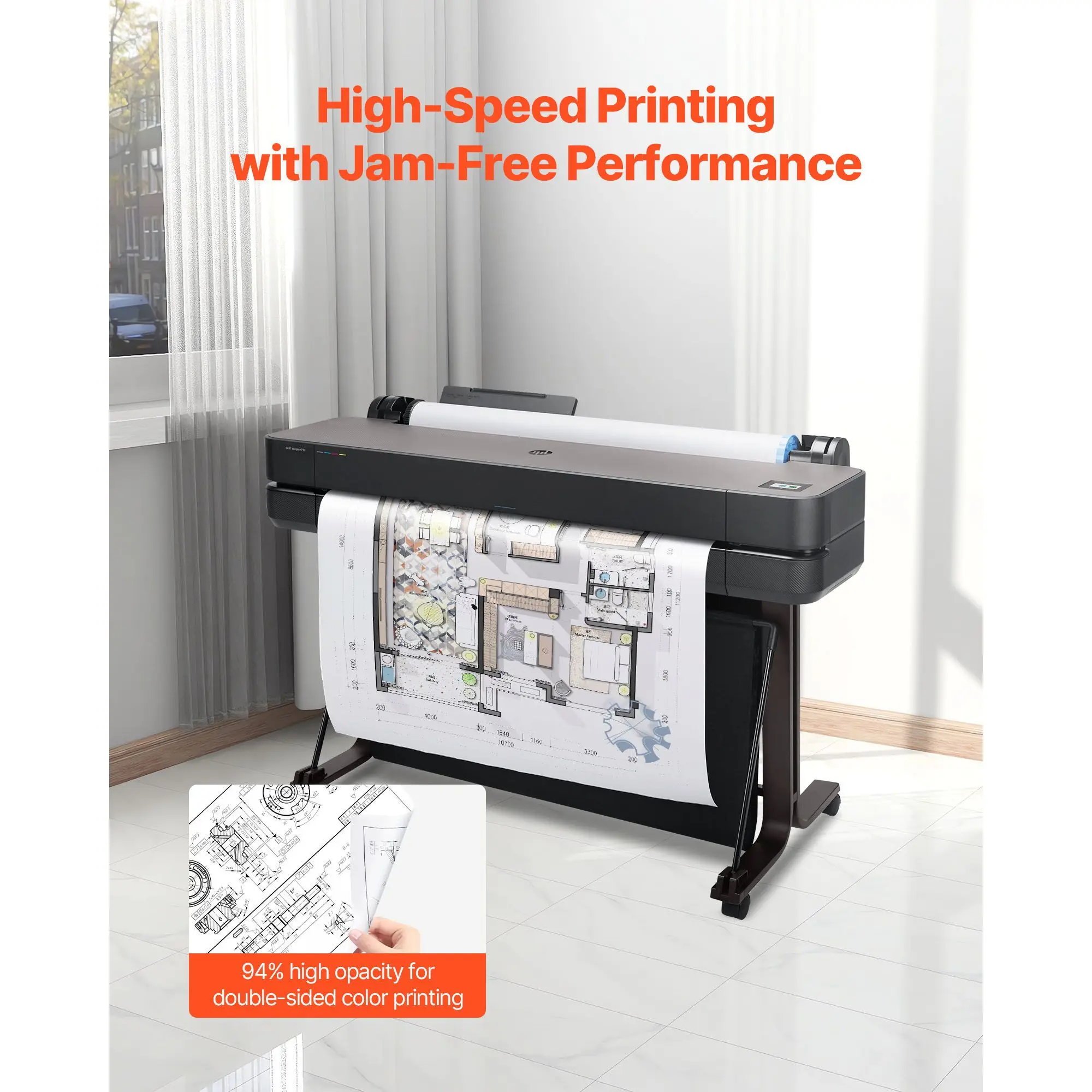 Wide Format Paper, 24 in X 150 Ft Plotter Roll, 2 Rolls CAD Bond Rolls with 2 in Core, 20 LB Bond Paper Rolls, Ideal for CAD