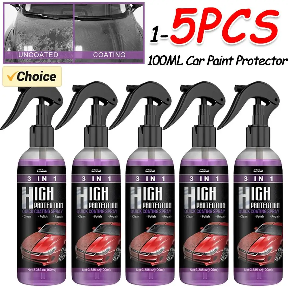 Espray de revestimiento cerámico para coche, 1-5 piezas, 3 en 1, Nano cerámica, cera de pulverización, removedor de pintura y arañazos, 100ml