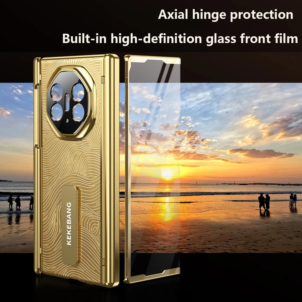 

24K Gold-Plated Case For Huawei Mate XT Ultimate Magnetic Hinge Protection 360 °Alloy Rotation Bracket Cover With Tempered Glass