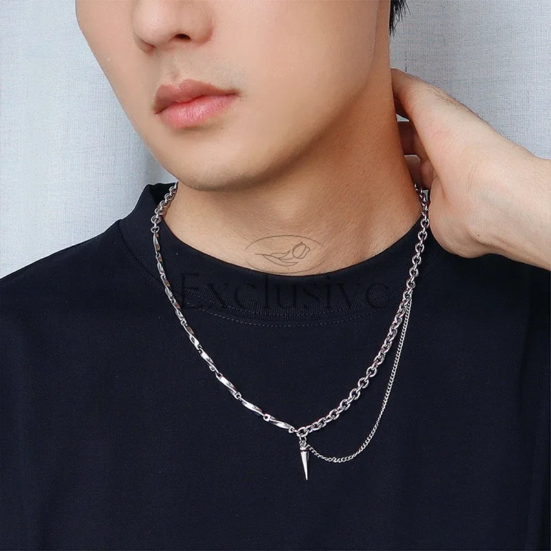 Trend sniper splicing cone pendant necklace cold wind collarbone chain