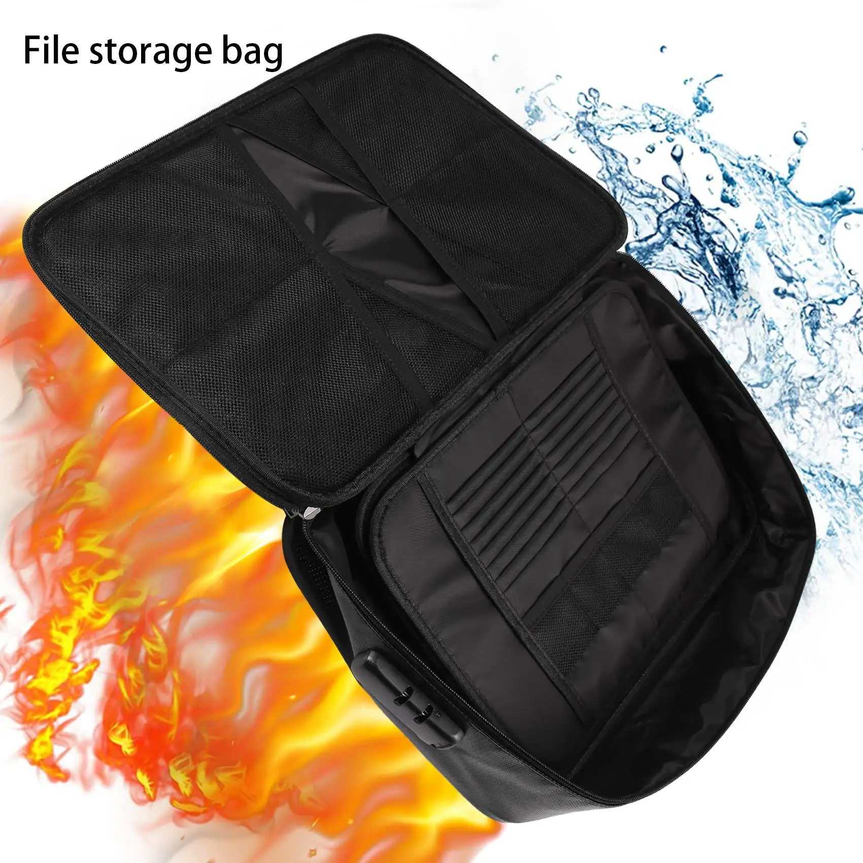 Organizer Bag Fireproof Document Bag with Lock Portable Filing Storage Box Holder for Document File Passport Certificate