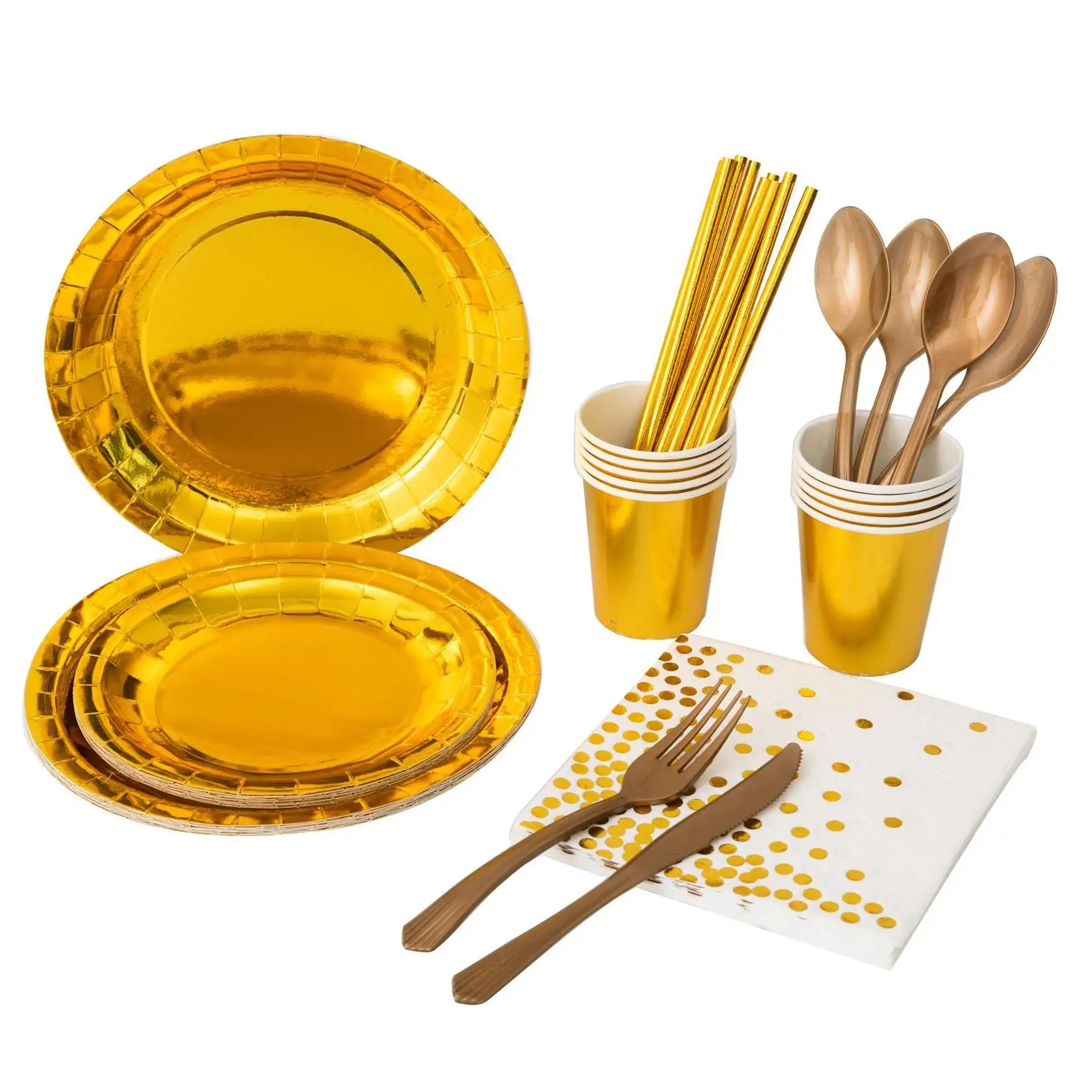 New Gold Plating Theme Party Disposable Supplies Birthday Decoration  Tableware Paper Plate Napkin Cup Baby Shower Kid Wedding