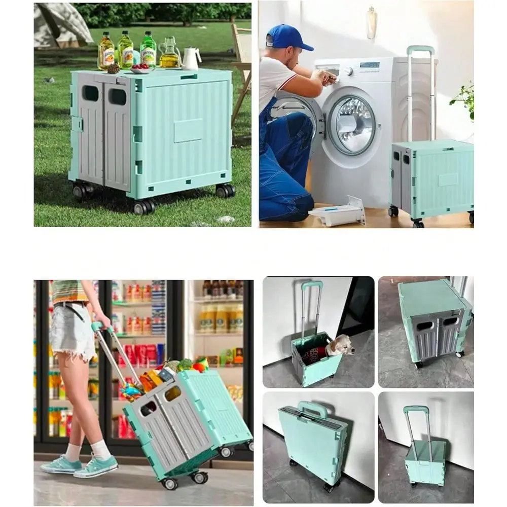

Utility Cart, Portable Rolling Crate With 360 Rotating Wheels, Detachable Lid,Telescoping Handle, Collapsible Trolley For Trave
