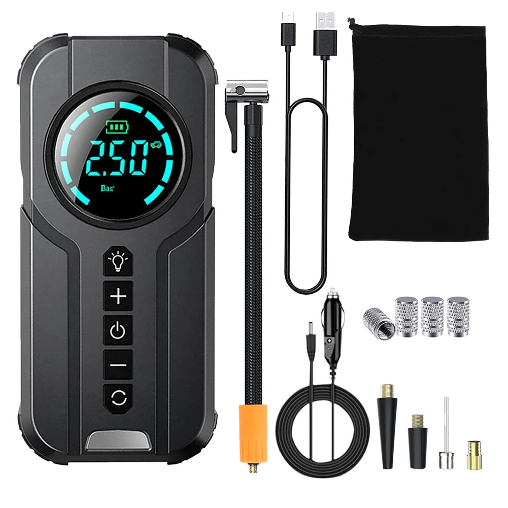 Portable Car Air Compressor 12V 100W Electric Tire Inflator LCD Display Rechargeable Air Pump Digital Cordless Car Tyre Inflator