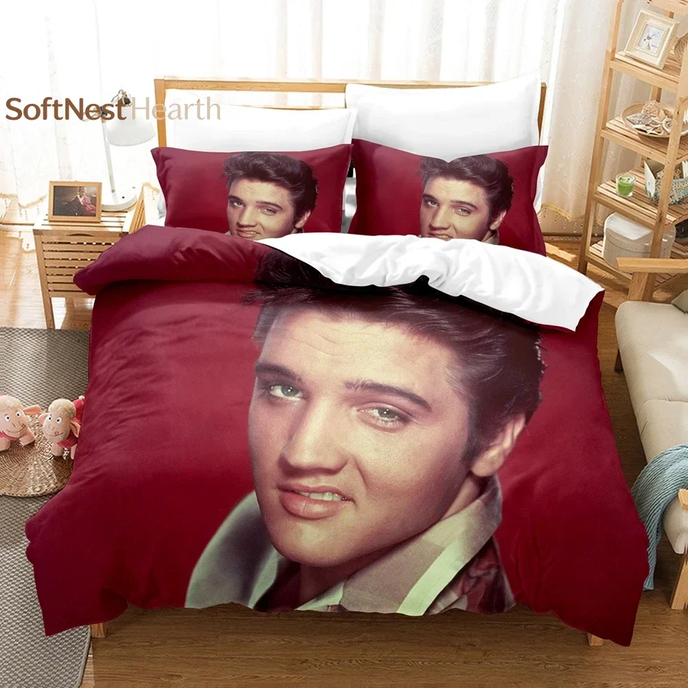 2026 Retro E-Elvis Star P-Presleys Bedding Set,Duvet Cover Comforter Bed Set Quilt Cover King Queen Twin Size Boys Girls Adults