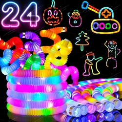 6 12 18 24 Pcs LED Flash Pop Tubes Toy For Adult Fidget Stress Relieve Toys Kid Autism Anti Stress Bellows Children Squeeze Toys