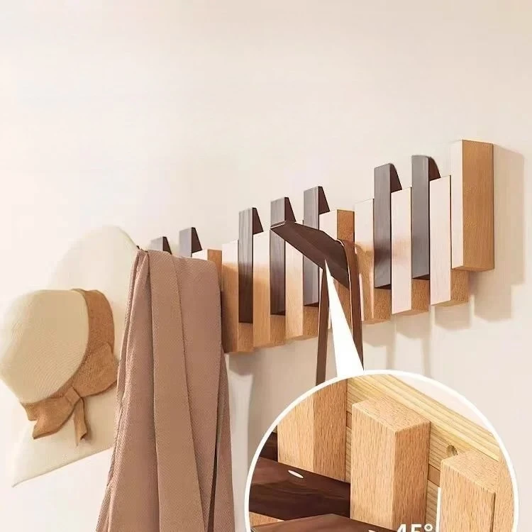 

Solid Wood Piano Key Clothes Hooks - Entryway Foyer Wall Mounted Hangers with Shelf, Heavy-Duty for Hats & Coats
