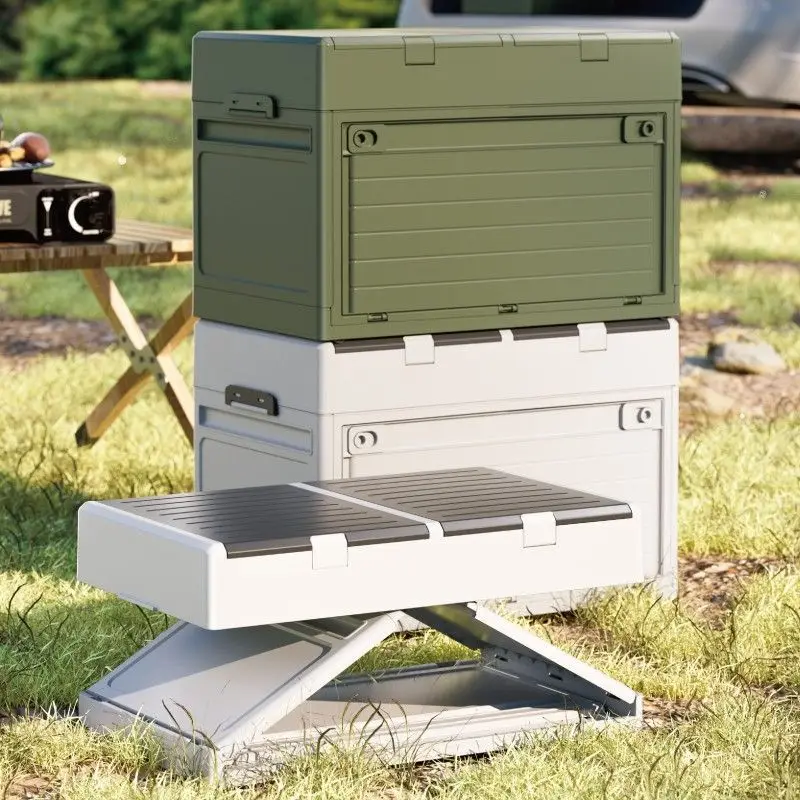 Foldable Outdoor Storage Box Collapsible Camping Storage Bin Waterproof Portable Stackable Organizer Box With Side Door For