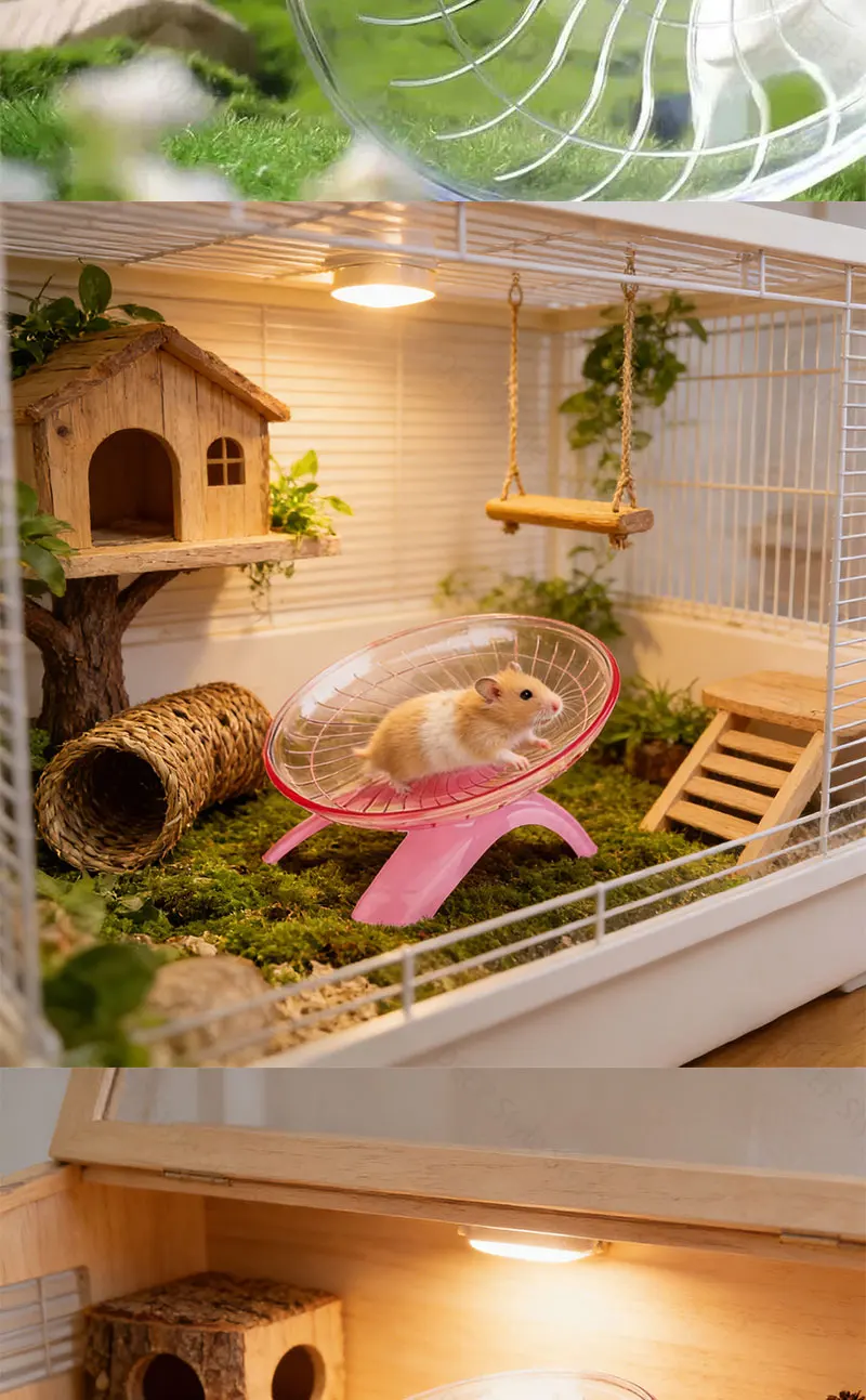 Geräuscharmes Hamster-Flugteller-Laufrad für syrische Hamster, Igel & Eichhörnchen – Stabiler Ständer, rutschfestes Spielzeug – Detail 11