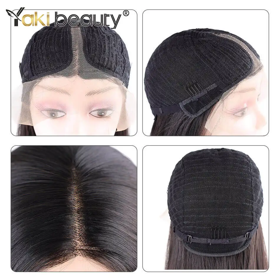 Synthetic T Part Lace Front Wigs 28inch/70cm Long Straight Middle Part Lace Wig Heat Resistant Fiber Hair for Black Women