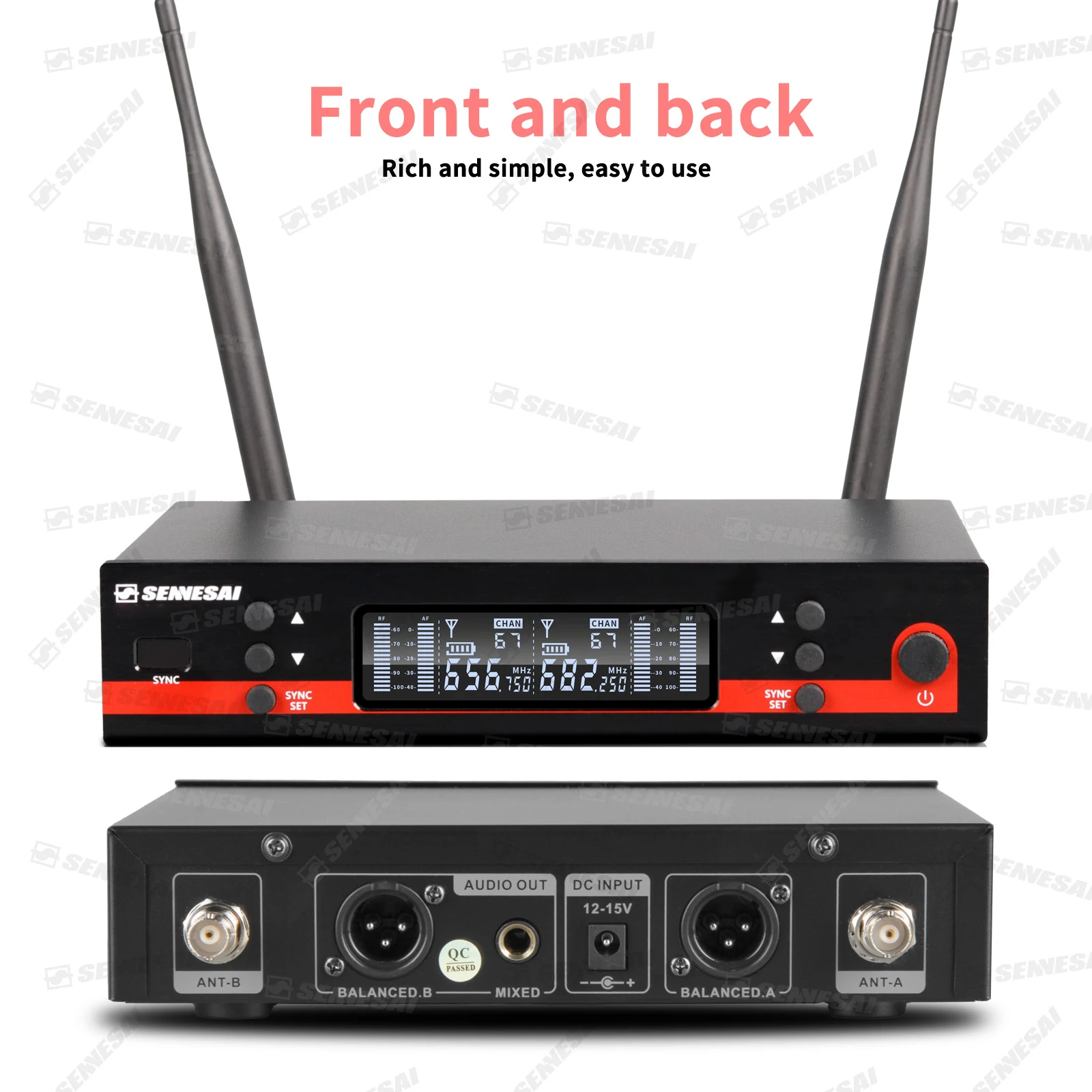 SENNESAI Em100g3 Professionelles Duales Drahtloses Mikrofon für Bühnenauftritte 2 Kanäle 600MHz UHF Karaoke Dynamisches Metall-Handmikrofon – Detail 5