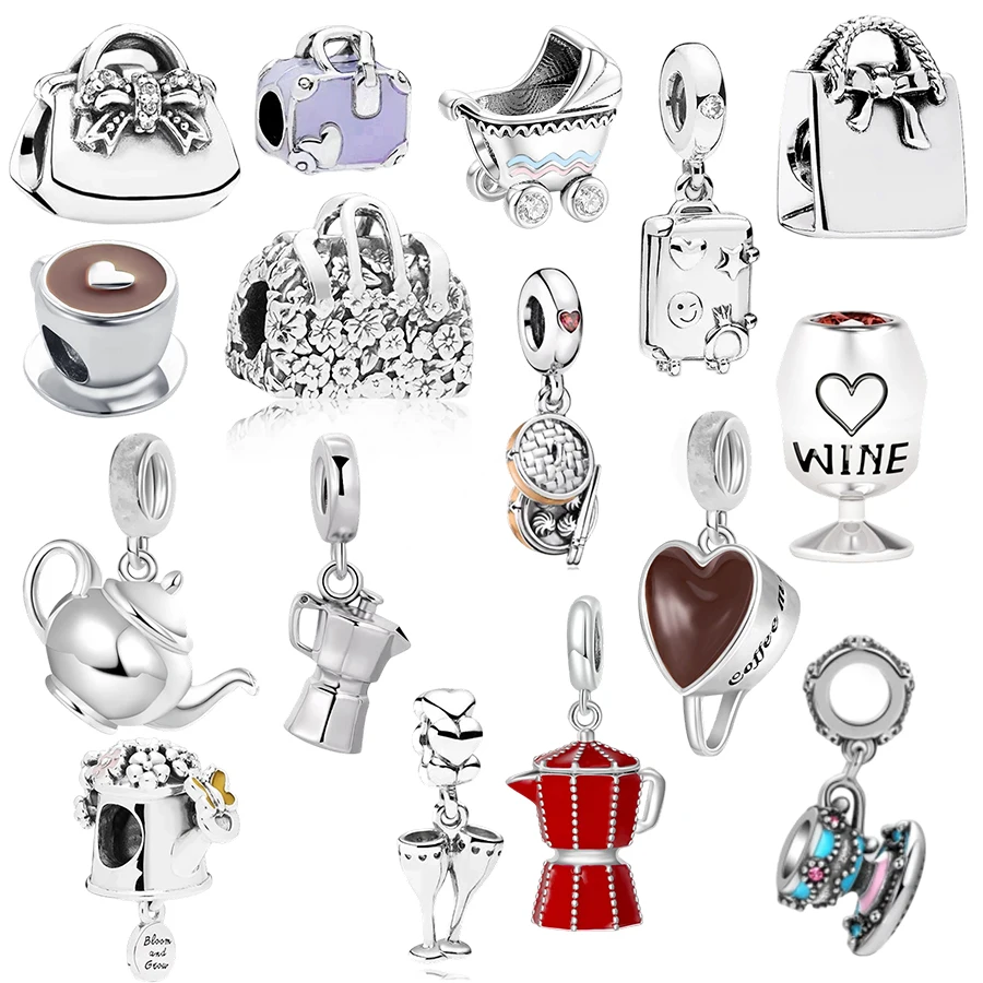 

Hot Sale DIY Making Red Coffee Pot、Teapot、Ladies Handbag Dangle Charm Beads Fit Original Europeans Bracelet Fashion Jewelry Gift