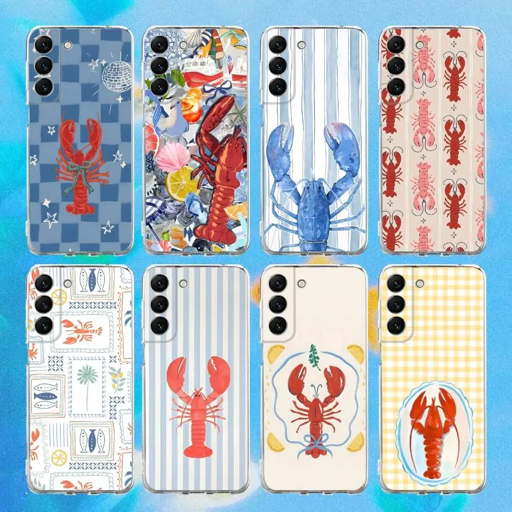 

Lobster On Stripes Ocean Phone Case Silicone For Samsung S25,S23,21,22,20 Ultra,S20 FE lite,S10,9,PIus Note20ultra Cover Clear