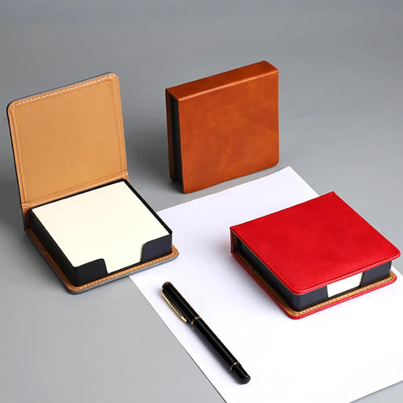 PU Leather Memo Pad Dispenser Box for Home, Office & Study, Desktop Organizer with 3 Refill Pads