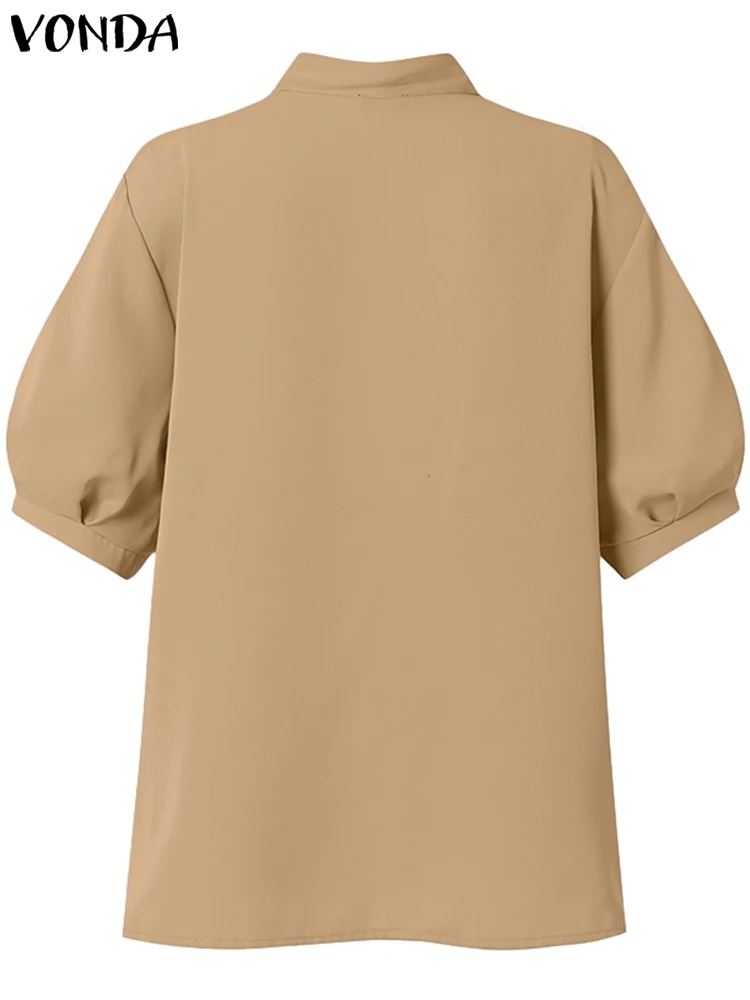 VONDA letnia bluzka damska topy 2025 Casual szyfonowe koszule z krótkim rękawem luźna jednokolorowa tunika Blusas Femininas