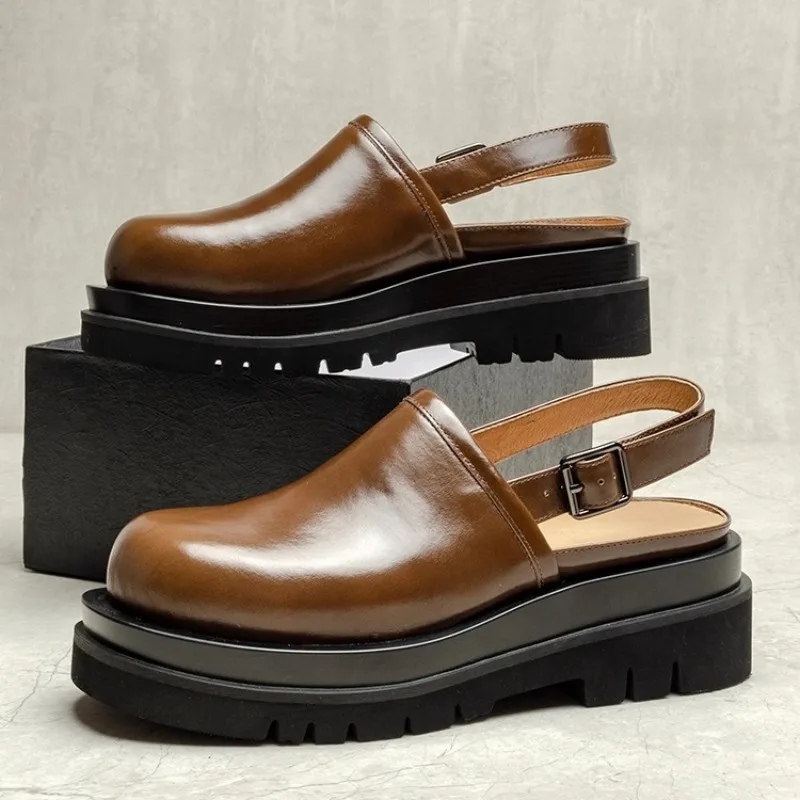 

Летние сандалии из воловьей кожи в британском стиле, мужские повседневные дышащие римские туфли из натуральной кожи на толстой подошве, мужская официальная пригородная кожаная обувь