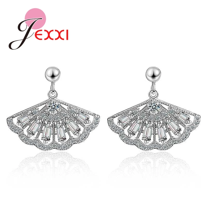 Luxurious Shininy Clear CZ Stones Sector Women Wedding Fashion Earring Jewelry 925 Sterling Silver Color Accessories Wholesale