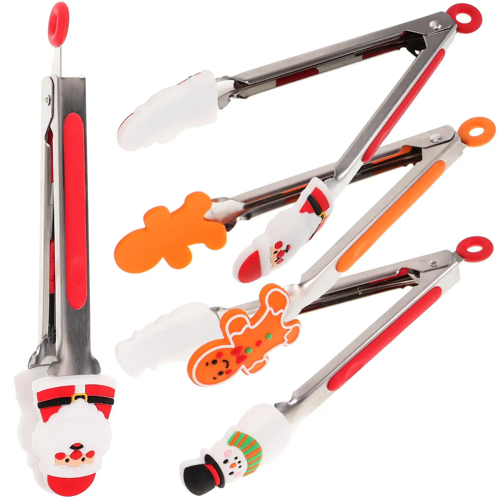 

4 Pcs Stainless Steel Food Tongs 7 Inch Silicone Grip Non-slip Steak BBQ Grilling Kitchen Tool Portable Easy Clean Anti-scald