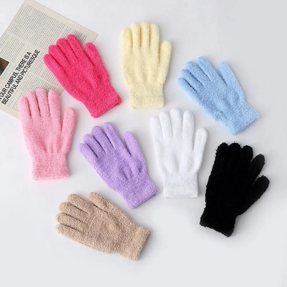 Fashion Thickened Furry Gloves Solid Color Warm Winter Gloves Cold-proof Breathable Five Finger Gloves Winter
