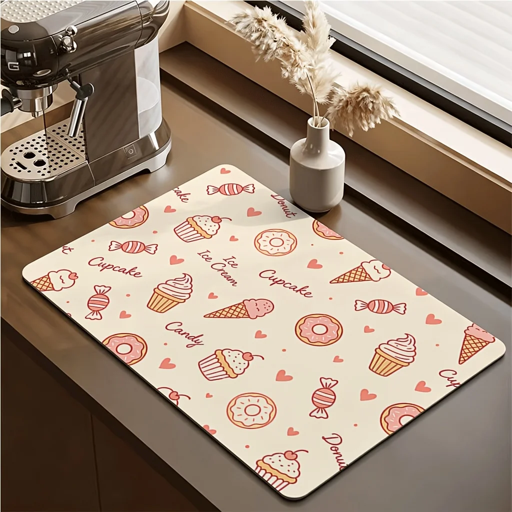 Coffee Island Dish Drying Mat Vintage Coffee Bar Countertop Mat Absorbent Microfiber Kitchen Counter Pad Star Pattern Coffee Mat