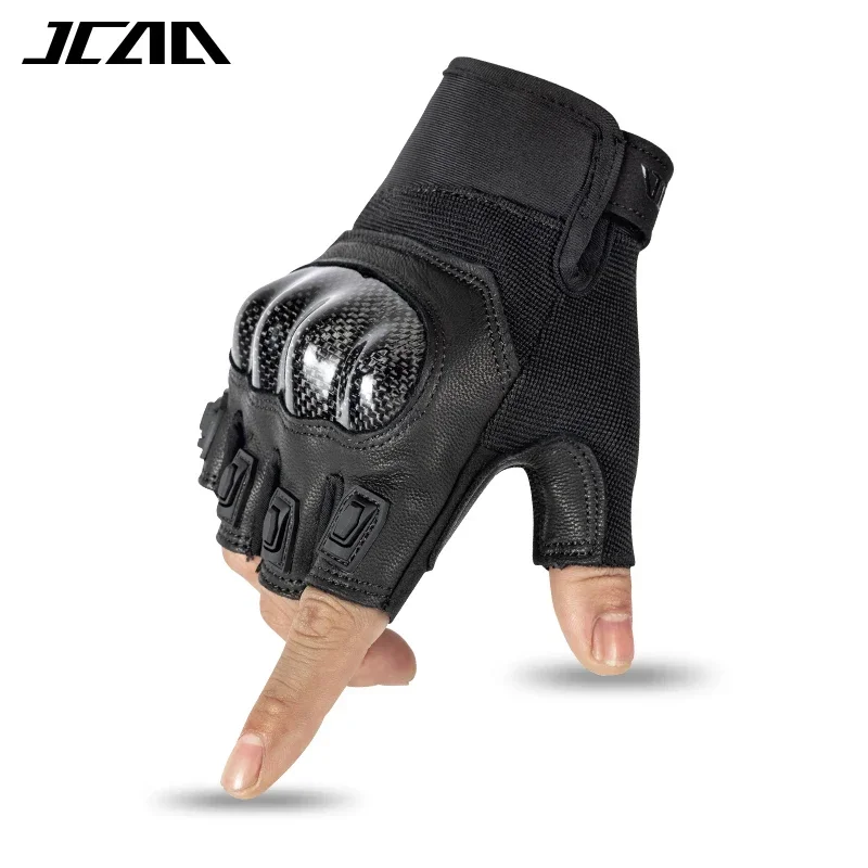 

Men Women Goat Leather Motorcycle Gloves with Carbon Fiber Shell Protection Summer Non-Slip Half Finger Riding Bike Moto Gloves