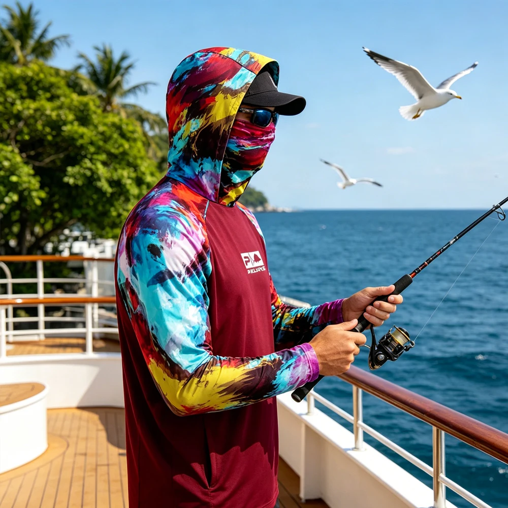 

Men's Long Sleeve Fishing Shirts UPF 50+ Sun Protection Fishing Hoodies Breathable Quick Dry Fishing Wear for Outdoor Fishing