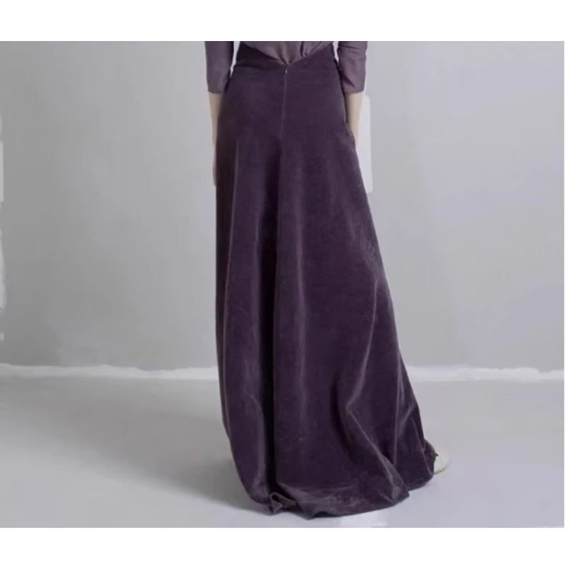 Spanish court style high-end velvet floor scrubber, viscose silk blend, glossy texture, large swing half length long skirt