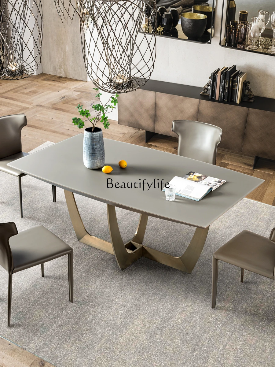 Italian minimalist high-end modern simple rectangular dining table glass countertop tempered