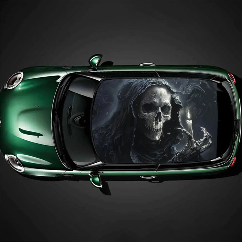 Grim Reaper Holding Burning Candle Car Roof Sticker Wrap Racing SUV Auto Accessories Packaging PVC Car Hood Graphic Decal Decor