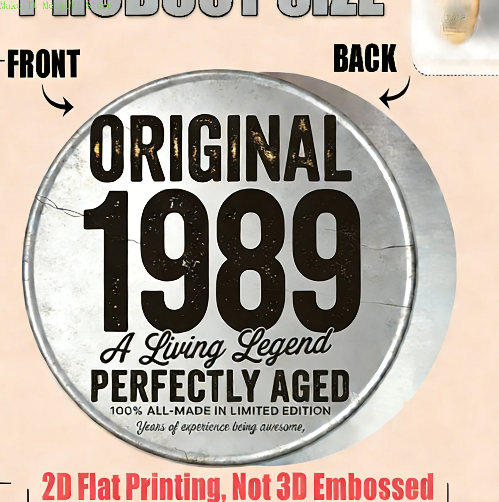 Original 1980 Living Legend 2D Flat Round Metal Sign Perfectly Aged Vintage Birthday Decorative Plaque