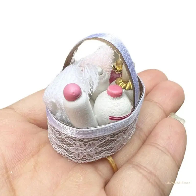 Y4UD Dollhouses Miniature Basket with Assorted Fabric Pieces 1 12 Scale Decoration